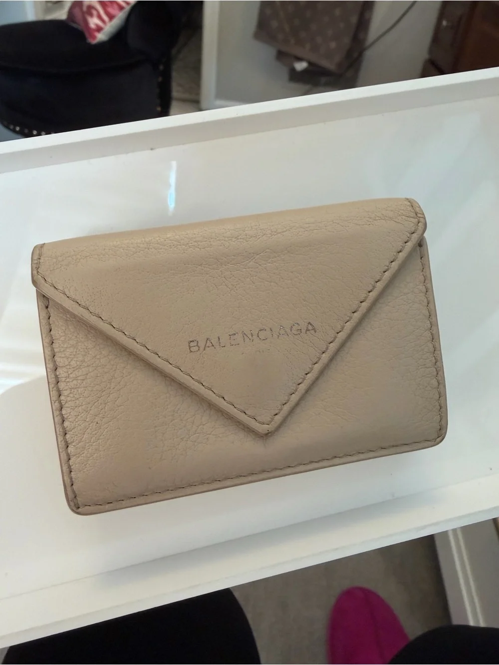 Balenciaga Beige Leather Envelope Cardholder Wallet